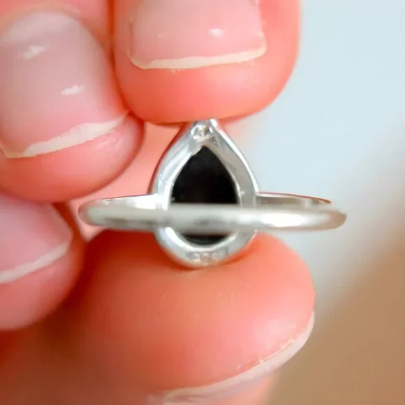 Baltic Green Amber Pear Cut Ring in 925 Sterling Silver Size 8 - Picture 6 of 7